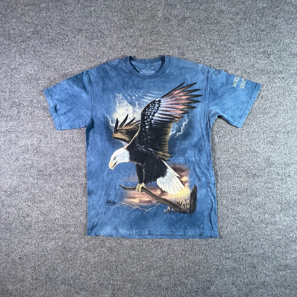 Vintage The Mountain Eagle Graphic T-Shirt Mens M Blue World Bird Sanctuary